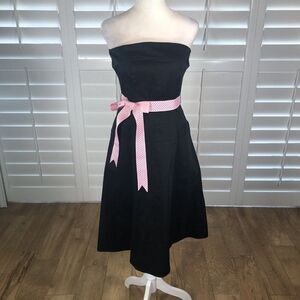 Vtg Strapless Black Pin Up Style Rockabilly Dress 4 Cotton Spandex Swing 80s 90s